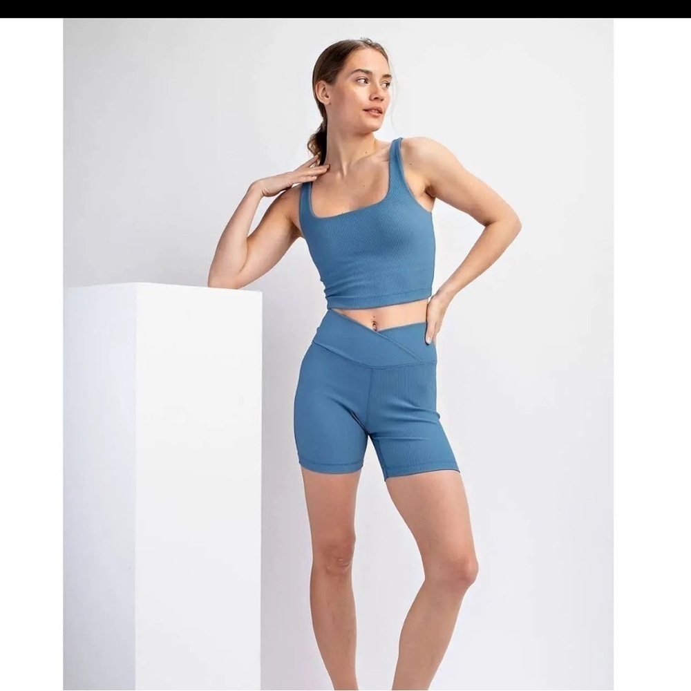 Rae Mode Square Neck Sleeveless Padded Cropped Tank, Utility Blue